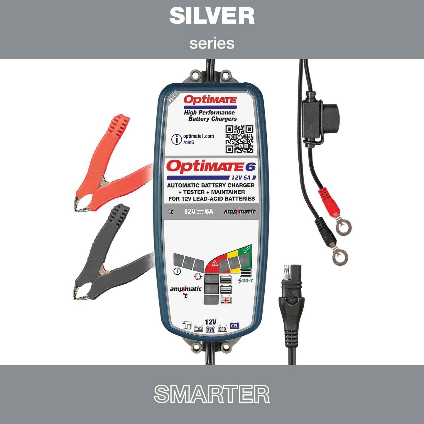OptiMate 6 Ampmatic : SILVER series 12V 6A lead-acid battery saver, charger, tester & maintainer