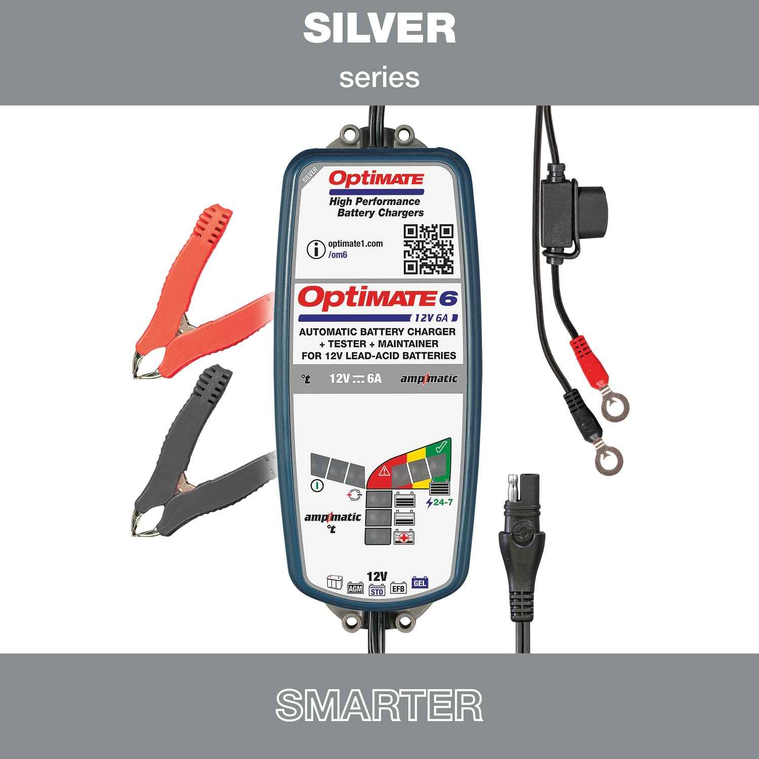 OptiMate 6 Ampmatic : SILVER series 12V 6A lead-acid battery saver, charger, tester & maintainer