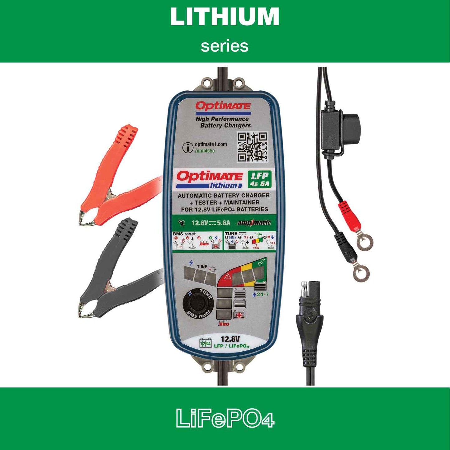 OptiMate Lithium LFP 4s6A : LITHIUM series 12.8 V 6A LiFePO₄ Lithium Battery Charger, Saver, Tester & Maintainer