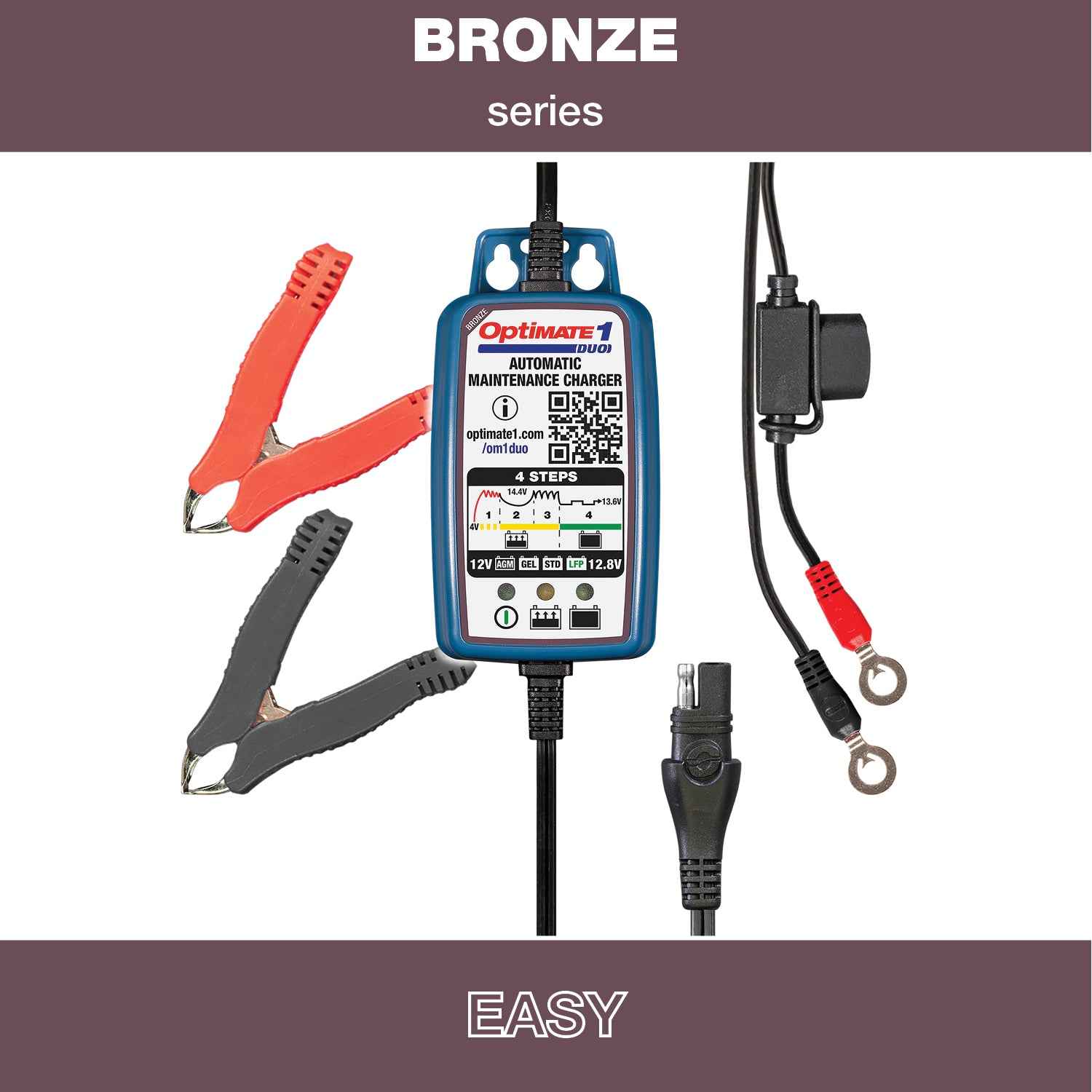 OptiMate 1 DUO : BRONZE series 12V 0.6A lead-acid & lithium motorcycle battery charger & maintainer