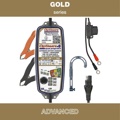 OptiMate 4 Quad Program: GOLD series 12V 1.25A lead-acid & lithium battery saving charger, tester & maintainer