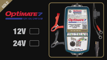 OptiMate 7 12-24V : GOLD series 12V 10A / 24V 5A lead-acid battery saver, charger, tester & maintainer